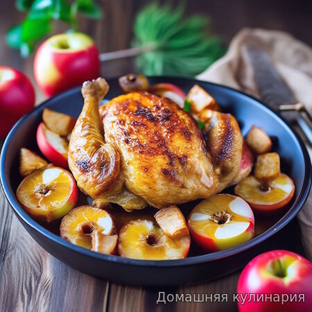 Курица запечённая с яблоками