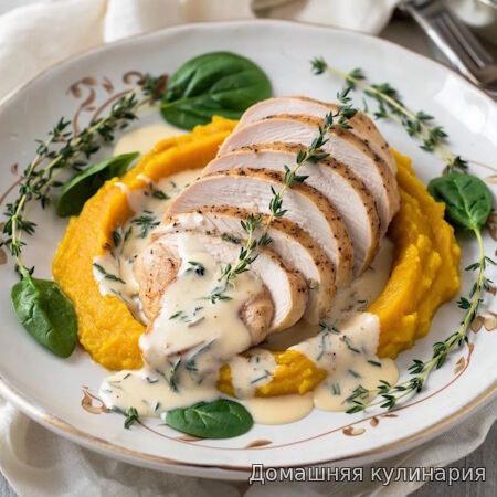 Куриная грудка с тыквой в сливках