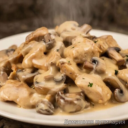 Куриная печень с грибами в соусе