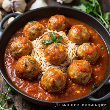 Куриные тефтели с рисом в томатном соусе