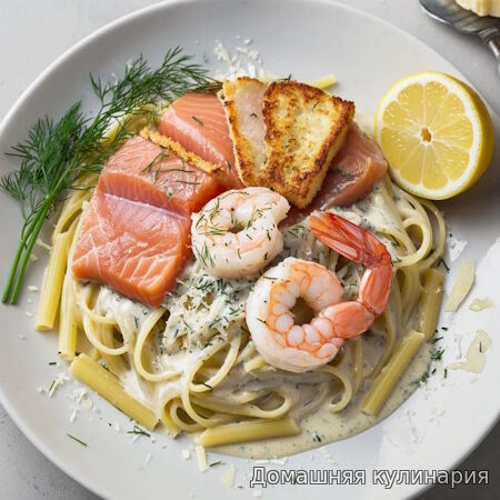 Рецепт приготовления пасты с лососем и креветками